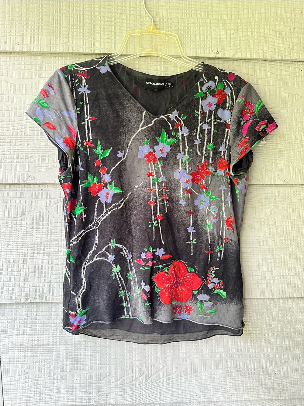 Giorgio Armani Italy Pure 100% Silk Floral Lightweight Short Sleeve Blouse~10